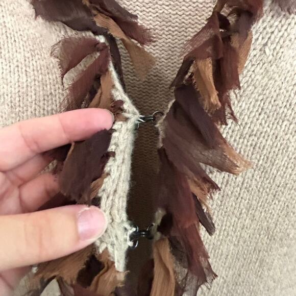 Boden Lambswool Fringe Knit Cardigan Sweater S Beige Quiet Luxury Fall Designer - Picture 12 of 13